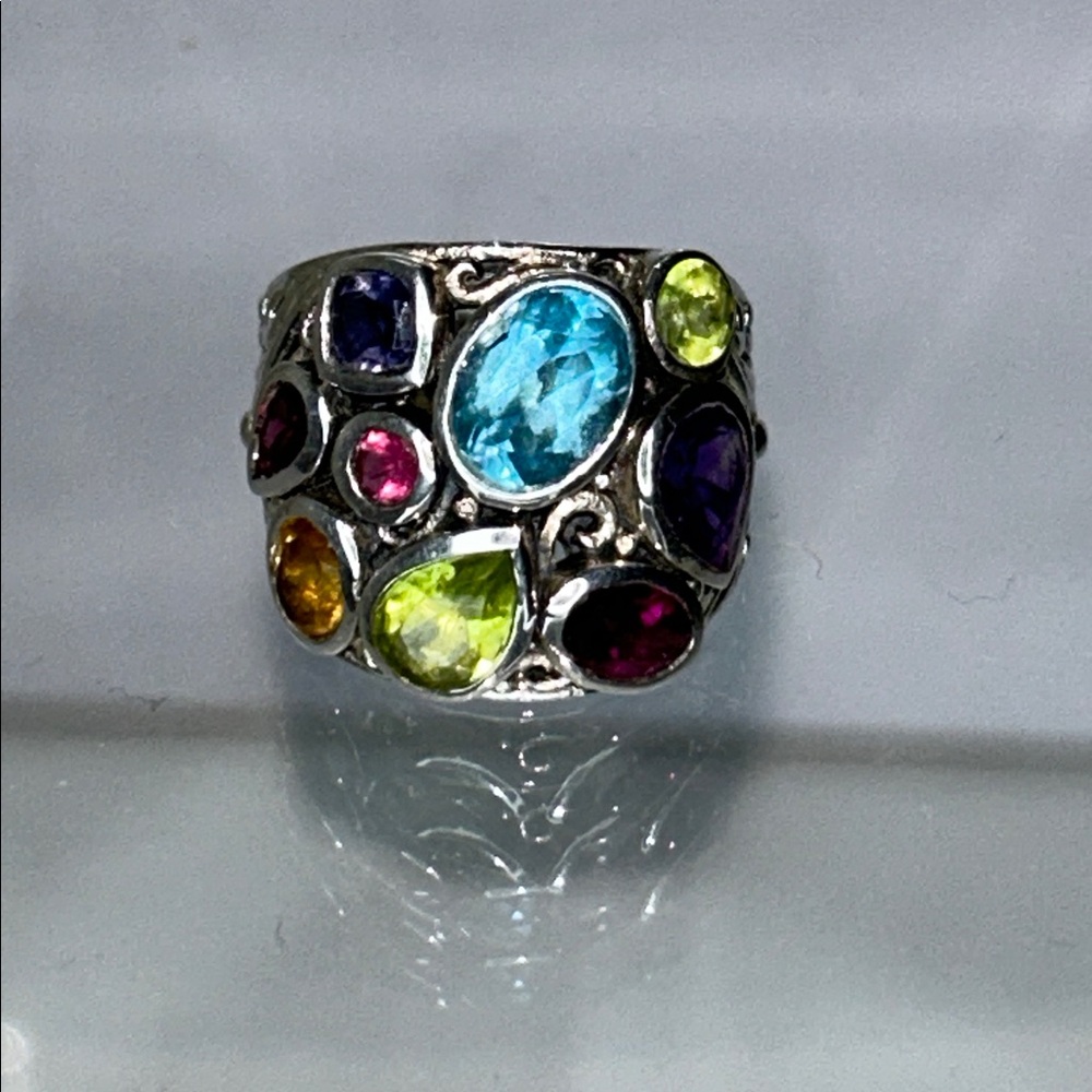 NWOT Sterling Silver Multi Gemstone Ring By Designer Samuel B. Boho Casual